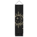 Minimalist moon eclipse tapestry with celestial line art, wooden rod and tassels - 32.5x130cm / Sun and Moon Style (Style-3)
