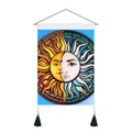 Detail of sun and moon tapestry featuring mystic motifs, wooden pole, and black tassels - 35x50cm / Sun And Moon Pattern (Style-2)