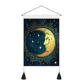 Detail of vintage moon tapestry with golden crescent moon and black tassels decoration - 35x50cm / Starry Crescent Moon Pattern (Style-3)