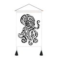 Minimalistischer Oktopus-Kunstdruck in Schwarz-Weiß mit Holzrahmen und Quasten-Deko - 35x50cm / Oktopus-Muster