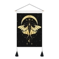 Bohemian moth and moon phase wall tapestry with gold print and black tassels - 35x50cm / Moth and Moon Phases Style