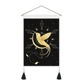 Artistic golden hummingbird tapestry on black background with tassels for wall decor - 35x50cm / Hummingbird Geometric Style