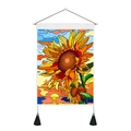 Arazzo girasole moderno con asta in legno e nappe nere per decorazione murale - Girasole Realistico / Taglia Standard