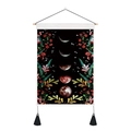Detail of moon phase wall tapestry with botanical floral patterns and wooden hanger - 35x50cm / Moon Phase and Plants (Style 1)
