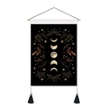 Detail of bohemian moon phase tapestry with vintage botanical prints and black tassels - 35x50cm / Retro Botanical Moon Phase (Style 2)