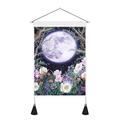 Detail of bohemian tapestry featuring a purple moon and floral night scene with tassels - 35x50cm / Purple Moon Starry Sky (Style 4)