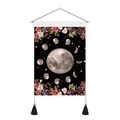 Detail of bohemian moon phase tapestry with floral patterns and black cotton tassels - 35x50cm / Realistic Moon Cycle (Style 6)