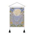 Detail of bohemian tapestry with wood rod, tassels, and hand-painted moonlit flowers - 35x50cm / Morning Glory Moon Night (Style 8)