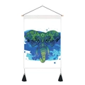 Detail of bohemian elephant wall tapestry with wooden rod and black tassel accents - 35x50cm