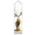 Detail of artistic watercolor elk tapestry with wooden hanging rod and warm brown tones - Watercolor Brown Elk (Style-1) / 32.5x130cm
