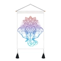Modern elephant mandala wall hanging with lotus pattern and tassels on wooden rod - 35x50cm