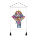 Detail of colorful watercolor elephant tapestry with bohemian mandala patterns and tassels - 35x50cm