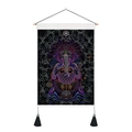 Detail of artistic elephant wall hanging with vibrant colors and black decorative tassels - 35x50cm / Fluorescent Stylized Elephant (Style 7)