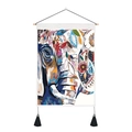 Detail of artistic elephant tapestry with wooden pole and black hanging tassels - 35x50cm