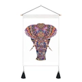 Detailed close-up of colorful mandala elephant print on white fabric with black tassels - 35x50cm / Ethnic Mandala Colorful Elephant (Style 10)