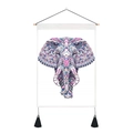 Detail of colorful mandala elephant tapestry with wood hanger and black tassels - 35x50cm