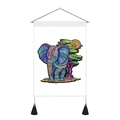Detail of bohemian elephant wall scroll featuring colorful mandala art and black tassels - 35x50cm / Fantasy Elephant Sun (Style 14)