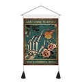 Detail of vintage cat tapestry featuring a hand holding a butterfly with tassels - 35x50cm / Skeleton Butterfly Rose (Style 5)