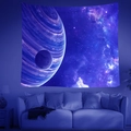 Macro detail of starry space tapestry with planet and nebula over a modern sofa - 95x73cm / Brushed Fabric / Planet With Rings Style (Style 1)