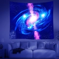 Cosmic galaxy tapestry with fluorescent blue and purple stardust for wall decoration - 95x73cm / Brushed Fabric / Galaxy Vortex Style (Style 2)