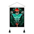 Symmetric forest tapestry featuring moths and mushrooms with wooden rod and black tassels - 35x50cm / Mystic Forest Mushroom Moth Pattern (Style-2)
