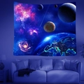 Nebula and galaxy space tapestry with realistic planets for modern room wall decor - Brushed Fabric / 95x73cm / Earth Galaxy Style (款式3)