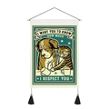 Detail of vintage cat and dog wall hanging with quotes and decorative black tassels - 35x50cm / Cat Dog Mutual Respect (Style 10)
