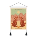 Detail of vintage tiger tapestry with motivational quotes and black hanging tassels - 35x50cm / Two Tigers Moon (Style 11)