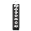 Vertical black chakra meditation wall tapestry with white mandala symbols and tassels - Mandala Chakra Black Style (Style-3) / 32.5*130cm
