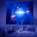 Close-up of a sci-fi wall tapestry with blue star clusters and atomic orbits over a sofa - Brushed Fabric / 95x73cm / Atomic Energy Style (款式6)