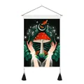 Detail of mushroom tapestry featuring wood scroll hangers and black decorative tassels - 35x50cm / Red Mushroom Butterfly Nature Pattern (Style-5)