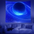 Detailed view of galaxy wall tapestry with planets and stars above a sofa for home decor - Brushed Fabric / 95x73cm / Planet Star Ring Style (款式11)