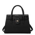 Sac à main noir pour femme en cuir crocodile avec fermoir doré et bandoulière - Noir Sac simple