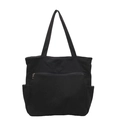 Minimalist black multi-pocket tote bag with corduroy texture for daily casual use - Black