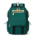 Large capacity dark green travel backpack for students with khaki leather accents - Green