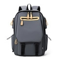 Gray large capacity commuter laptop backpack with multi-layer zipper and black buckle - Gray