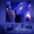Macro detail of cosmic space tapestry showing a galaxy vortex and ringed planet on wall - Spiral Galaxy Style (Style 15) / 95x73cm