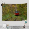 Arazzo decorativo con foresta e tram retrò per decorazione parete camera da letto stile USA - 95x73cm / Tram Rosso-Bianco Ferrovia Forestale (Stile 4)