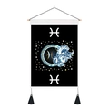 Detail of Pisces zodiac tapestry featuring star patterns and wooden hanging rod - 35x50cm / Pisces