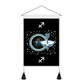 Detail of Sagittarius constellation tapestry with wooden hanging rod and black tassels - 35x50cm / Sagittarius