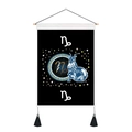 Close-up of Capricorn wall hanging with celestial design, wood rod and black tassels - 35x50cm / Capricorn