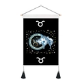 Detail of Taurus zodiac wall tapestry with bull illustration and black tassels - 35x50cm / Taurus