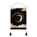 Arazzo da parete astrologia con nuvole e luna con asta in legno e nappe nere - 35x50cm / Stile Data Fase Lunare (Stile-2)