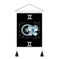 Detailed view of Gemini constellation tapestry with wooden rod and black tassel accents - 35x50cm / Gemini