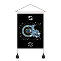 Detail of Cancer zodiac tapestry with golden crab pattern and decorative black tassels - 35x50cm / Cancer