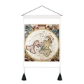 Detail of vintage world map tapestry with wooden hanging rod and black decorative tassels - 35x50cm / Classical Globe World Map (Style 4)