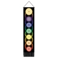 Vertical seven chakra tapestry with colorful mandala symbols on black fabric and tassels - 32.5x130cm / Black Seven Chakra Glowing Icons Style (Style 6)