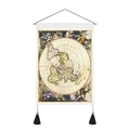 Detail of vintage nautical treasure map tapestry with wooden rod and black tassels - 35x50cm / Circular Projection Retro Global Map (Style 11)