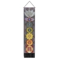 Vertical seven chakra wall tapestry with bohemian floral patterns and black bottom tassels - 32.5x130cm / White Plant Texture Seven Chakra Style (Style 8)