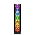 Vertical seven chakra wall tapestry with colorful glowing symbols and black bottom tassels - 32.5x130cm / White Color Smudge Seven Chakra Style (Style 10)